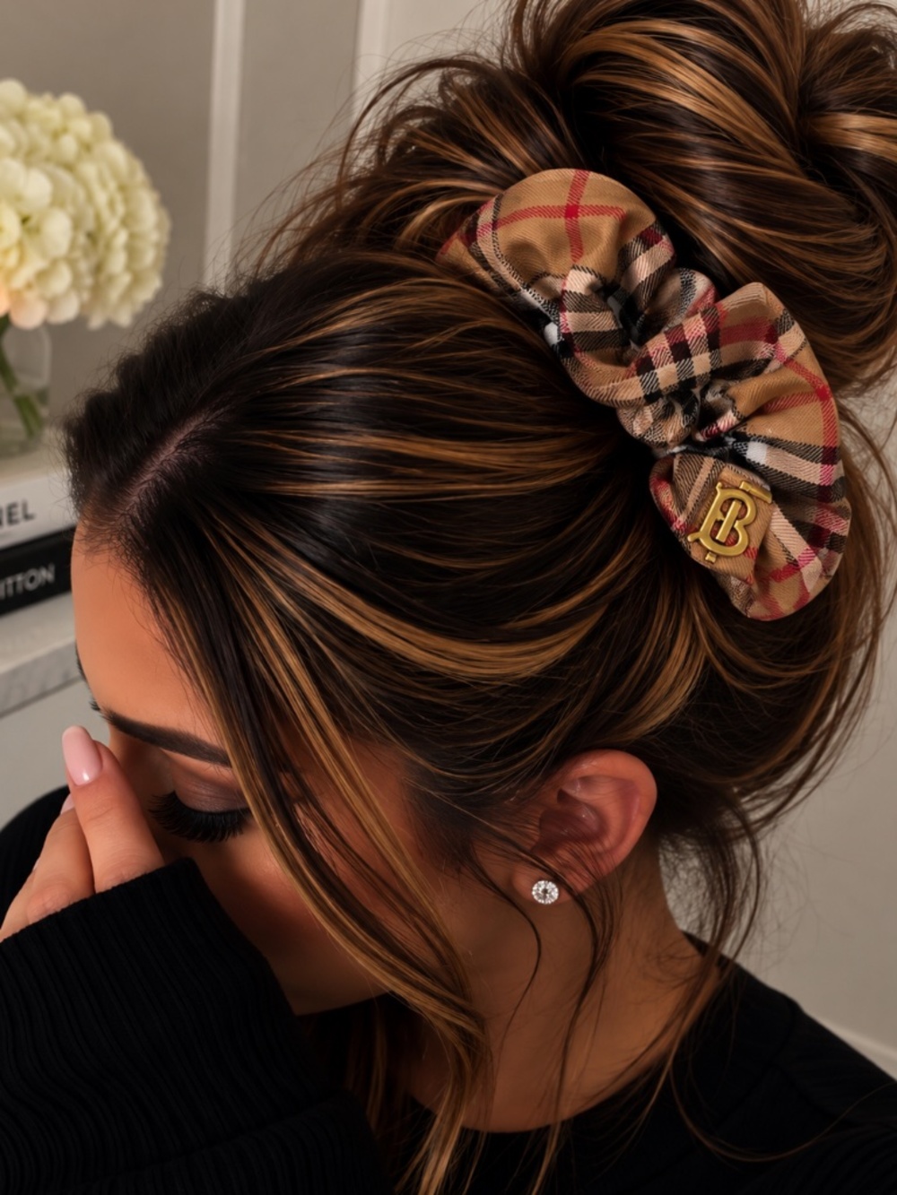 Stripped Scrunchie with Gold Emblem New